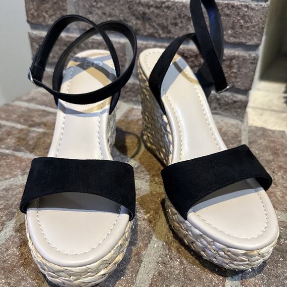 BP Ginny Espadrille Ankle Strap Wedge Sandal Women's Black Size 9 - Picture 2 of 16